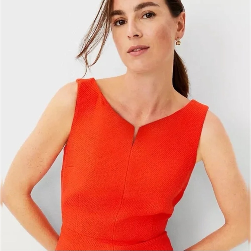 Ann Taylor Tweed Sheath Dress Sleeveless Orange Classic Work Career 12 NWT - Picture 3 of 13